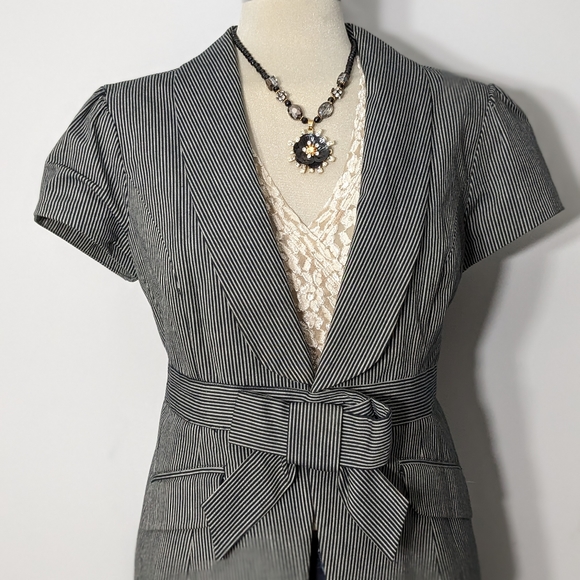 SMART SET Black & Grey Striped Short Sleeve Jacket Size 13 - Picture 6 of 15